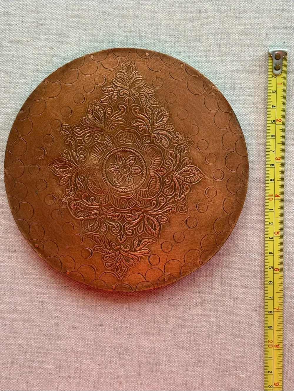WORLD MARKET COPPER TONE EMBOSSED FLORAL METAL TRIVET